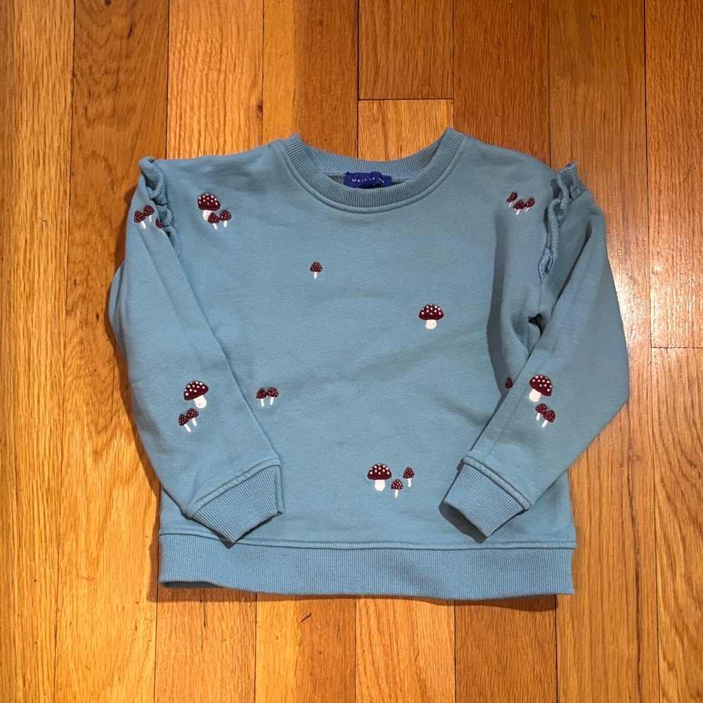 Maison‎ Me Desiree Delphinium Blue Embroidered Mushroom Crewneck Sweatshirt